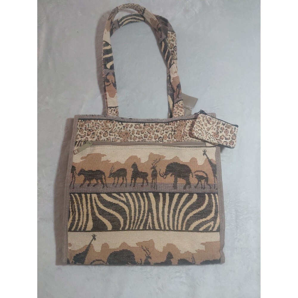Jade Safari Animal Print Canvas Tapestry Tote & Matching Coin Purse – Retro NWOT